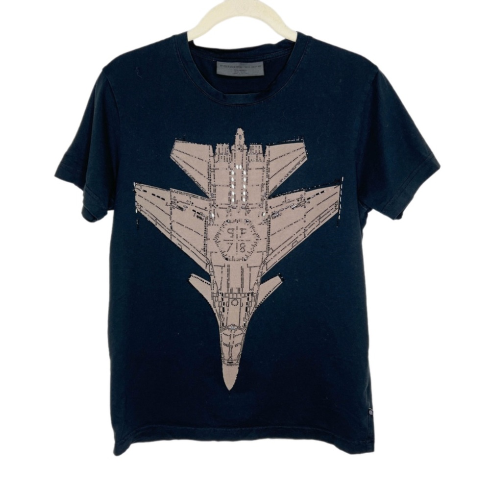 Philipp Plein | Black Air Force Fighter Jet Front Tee Shirt Medium